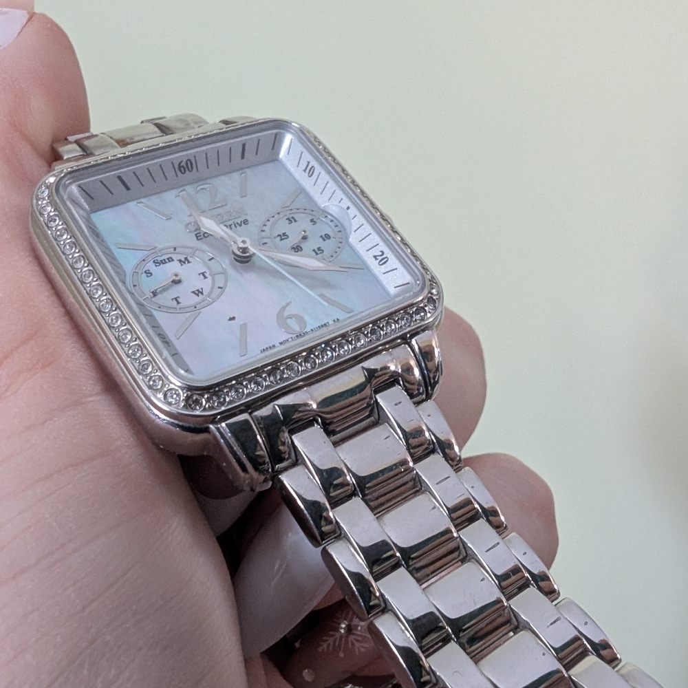 Citizen Mother Of Pearl Eco Drive Silver Square Watch - Picture 11 of 17